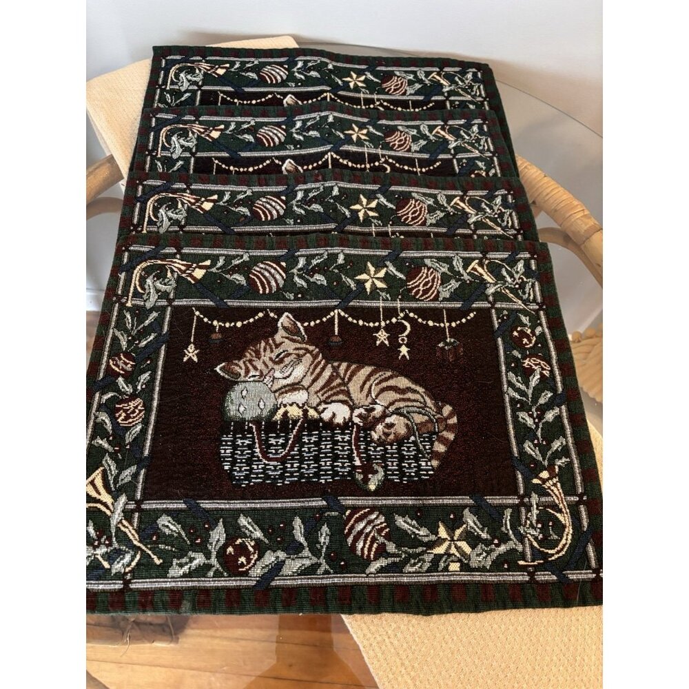 Christmas Sleeping Kitten Cat Placemats Set Of 4 New Condition